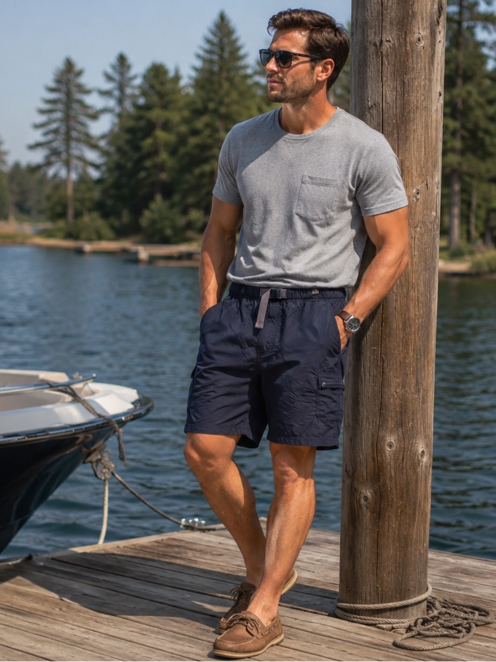 Columbia PFG Navy Fishing Shorts XL Omni-Shade Nylon Belted Outdoor Hiking